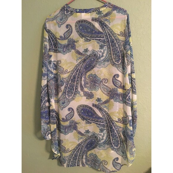 Chicos 2 Women's Size (M-L) Sheer Tunic Cover Up Top High Low Hem Paisley Design - Picture 4 of 5